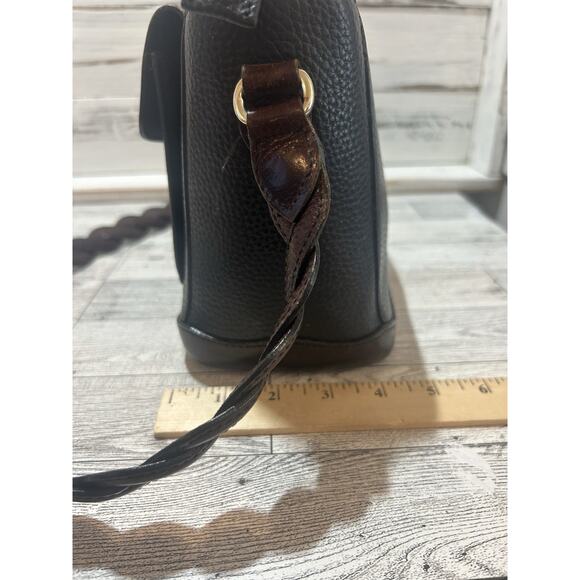 Brighton Two Tone Leather Shoulder Handbag Purse Black Brown floral interior - Picture 4 of 13